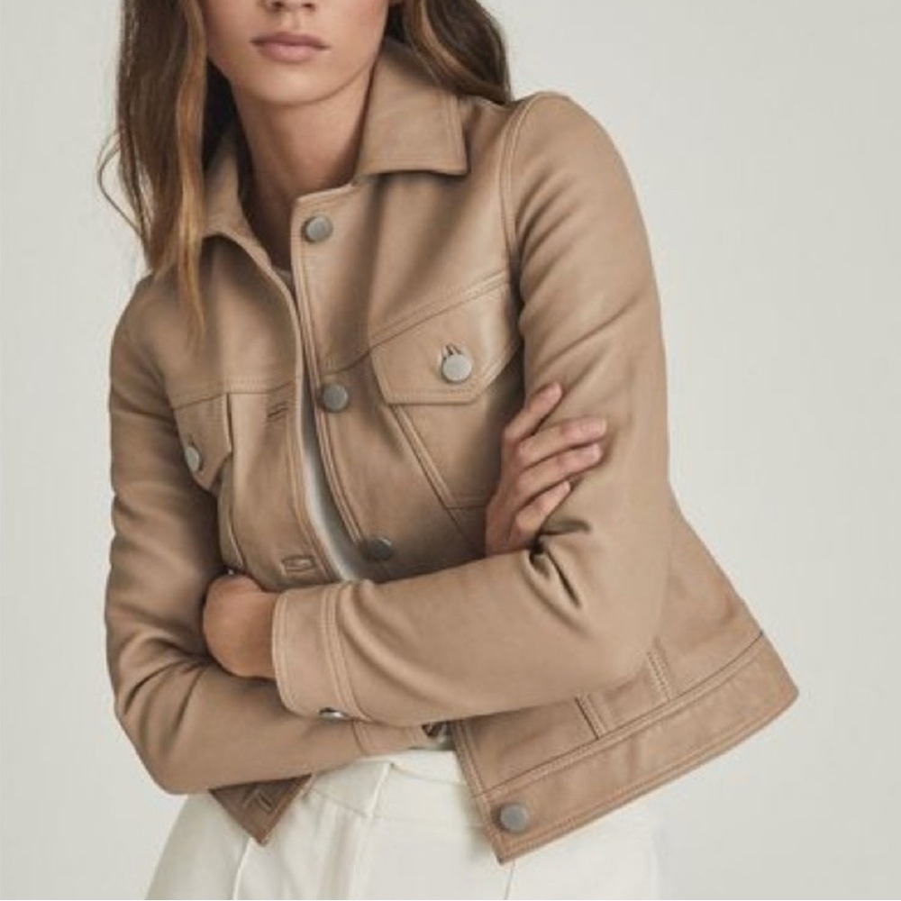 Reiss Piper Leather Jacket in a Neutral Tan NWT. Perfect for Spring!